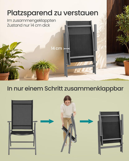 SONGMICS Gartenstuhl, faltbar, 2er-Set, 150 kg belastbar, schwarz