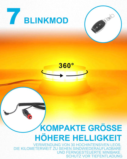 Agrieyes AG-W16R LED Rundumleuchte mit Akku und Fernbedienung, gelb