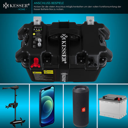 KESSER Batteriebox für Bootsmotor Aussenborder Wohnmobil USB 12V Schwarz