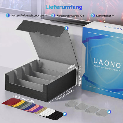 UAONO Kartenaufbewahrungsbox für 2400+ Sammelkarten, schwarz-grau
