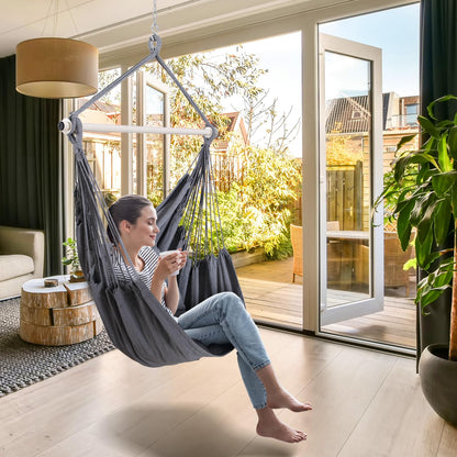 Ohuhu Hängesessel XL mit 2 Kissen, bis 150 kg, Anthrazit