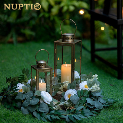 NUPTIO Kerzenlaternen Set aus Metall, schwarz, wetterfest, 24 & 35 cm
