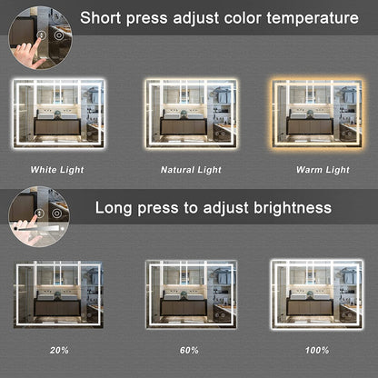 Dripex Badspiegel mit Beleuchtung Led Spiegel mit Touch-Schalter, Dimmbar, 3 Lichtfarbe Einstellbare Badezimmerspiegel mit Beleuchtung, Beschlagfrei 60 x 80 cm