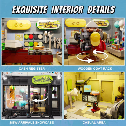 FUNWHOLE Skate Shop Bausteine Set mit LED Licht, 1573 Teile