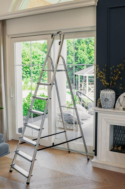 DRABEST Stehleiter Klapptrittleiter – 8 Stufen Alu mit Arbeitsschale