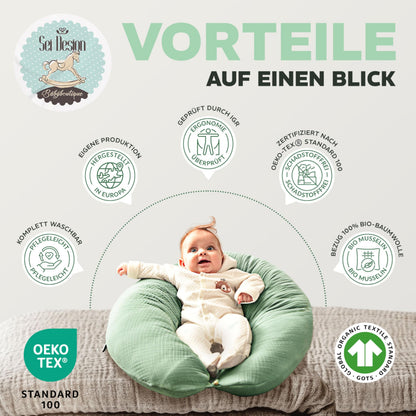 sei Design XXL Stillkissen 190x35 cm, Musselin-Bezug aus Bio-Baumwolle