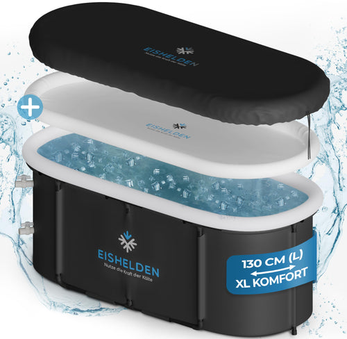 Eishelden Premium Ovales Eisbad 130cm XL Komplettset Kältebad, schwarz, zur Kältetherapie und Regeneration.