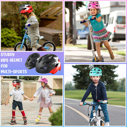 RaMokey Kinder-Fahrradhelm mit LED-Rücklicht 50-56 cm, schwarz-rot