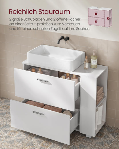 VASAGLE Waschbeckenunterschrank BBK502W01, 2 Schubladen, wolkenweiss