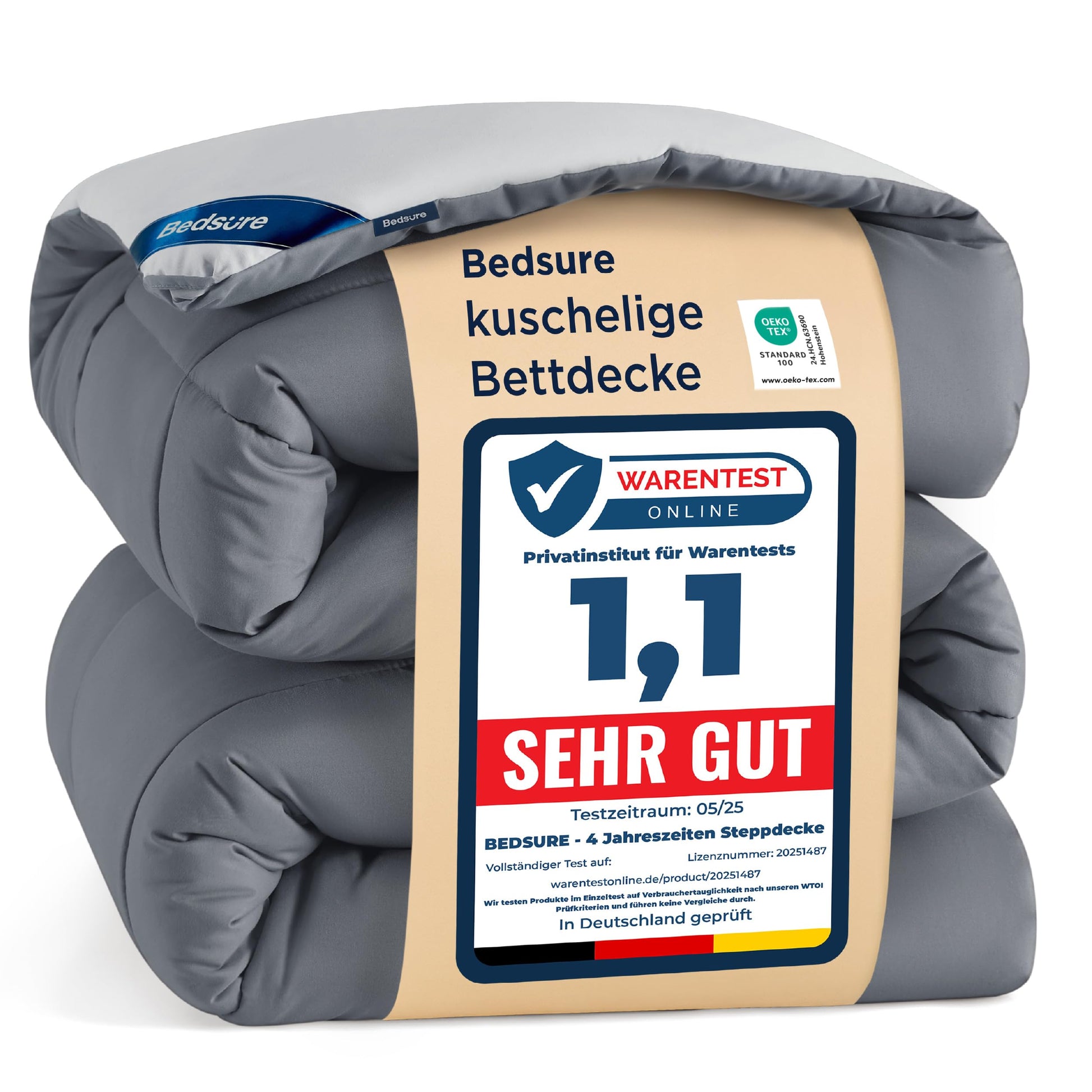 BEDSURE Bettdecke 135x200 cm, Ganzjahresdecke 300 GSM, Grau/Hellgrau, waschbar und für Allergiker geeignet