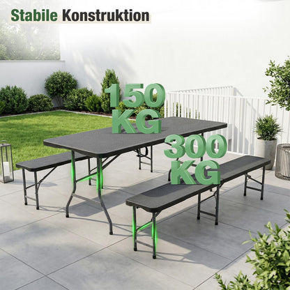 Sekey Bierzeltgarnitur klappbar 3-teilig 180 cm schwarz