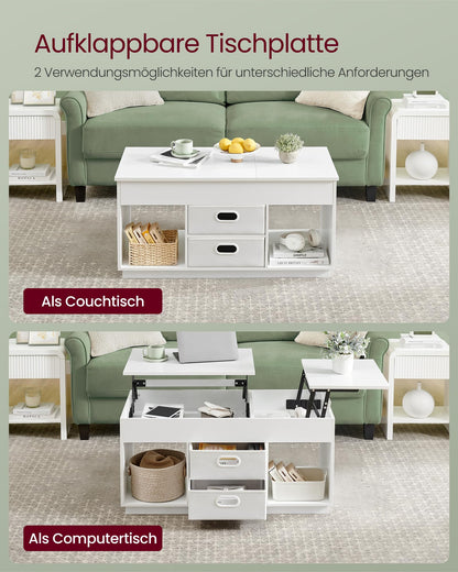 VASAGLE Couchtisch LCT210W01 höhenverstellbar – Schneeweiss