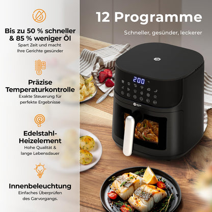 Balter Heissluftfritteuse 5,5 L Airfryer XXL mit Sichtfenster