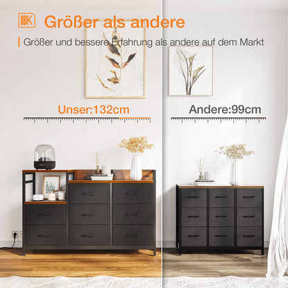 ODK Kommode 8 Stoffschubladen mit USB & AC – Vintage Schwarz
