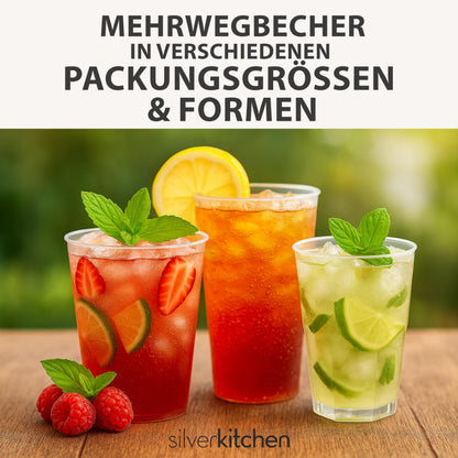 Silverkitchen Mehrweg Cocktailbecher 0,3 L mit Eichstrich, 100er-Set