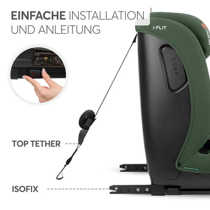 KikkaBoo i-Size i-FLIT Kindersitz ISOFIX 76-150 cm - Armeegrün