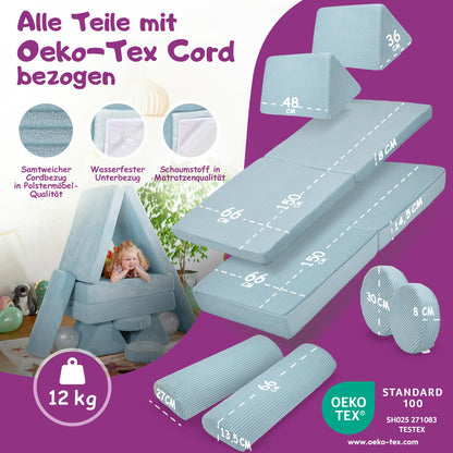 Linodino Spielsofa Cord Fantasiewelt Softbausteine - Einhornblau