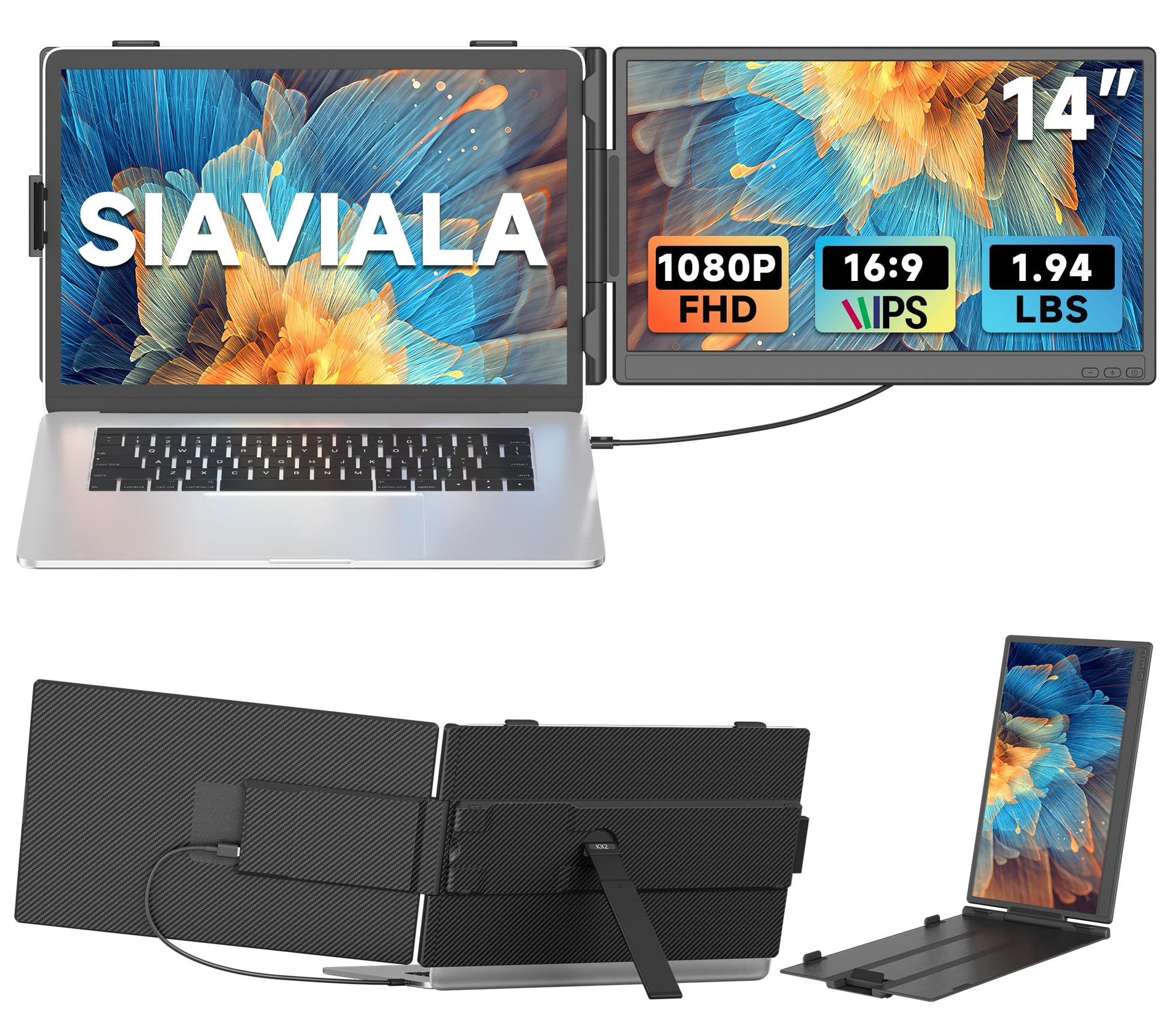 Siaviala KX2 Laptop Screen Extender 14 Zoll FHD IPS Dual-Monitor als tragbarer Zweitbildschirm für Laptops