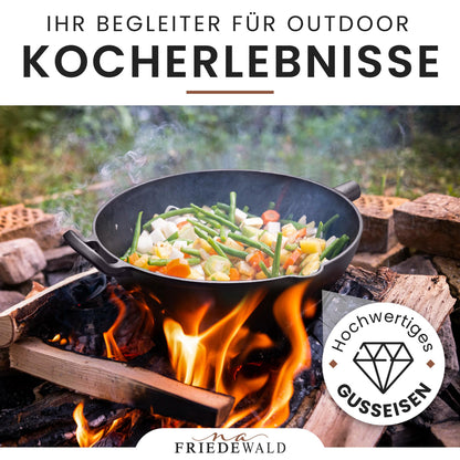 Friedewald® Gusseisen Wok – 29cm mit Deckel, Induktionsgeeignet