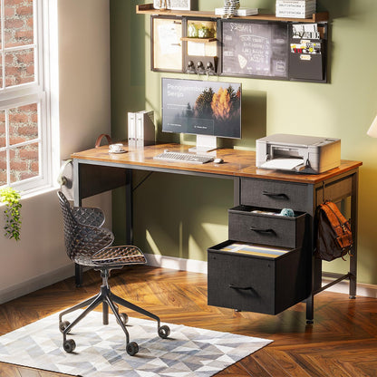 Coleshome Computertisch 120x48cm mit 3 Stoff Schubladen - Braun