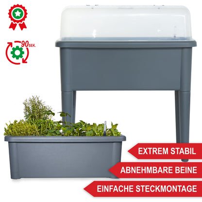 Onbest Hochbeet Frühbeet mit Abdeckhaube und Wasseranzeige, Grau