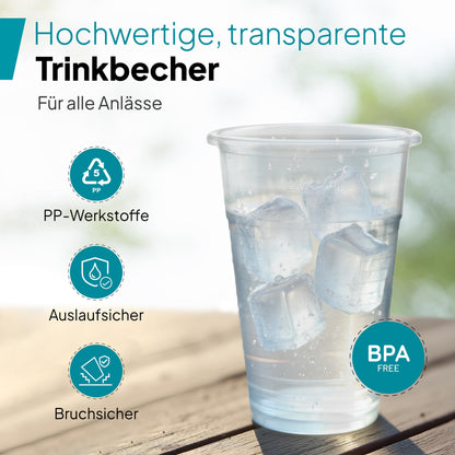 Commerline Plastikbecher Trinkbecher 0.5L – 800 Stk. Transparent