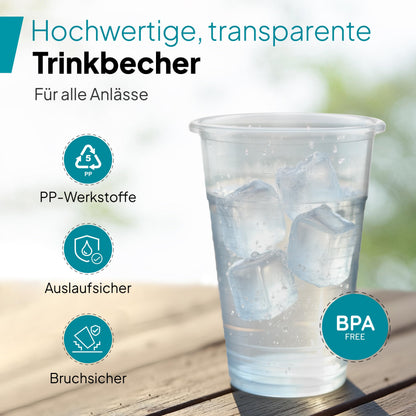 Commerline Plastikbecher 0,4 L transparent, Trinkbecher, 1000 Stück