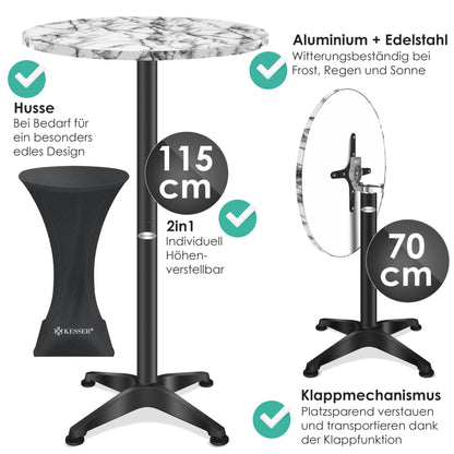 KESSER 2in1 Klapp-Stehtisch höhenverstellbar – Husse Marmor