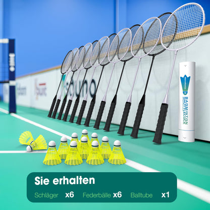 AboveGenius Badmintonschläger 6er Set AG-6BR mit 6 Nylon-Federbällen