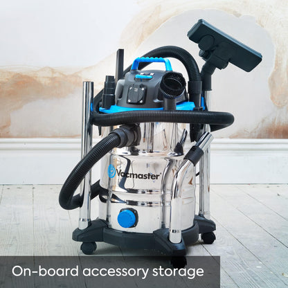 Vacmaster VQ1530SFDC 3in1 Nass- und Trockensauger Bodenstaubsauger, Starke Saugleistung, Wasserablassöffnung, Edelstahl 1500W 30L