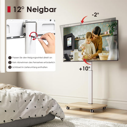AOKCOS TV Bodenständer Rollbar mit Holzregal für 43-75 Zoll