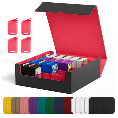 UAONO Kartenaufbewahrungsbox für 2400+ Trading Cards, schwarz-rot, mit 24 Kartentrennern