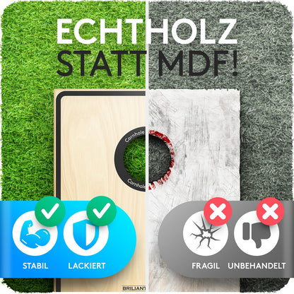 Briliantwerk Cornhole Wurfspiel – Echtholz 11-teilig Outdoor lackiert
