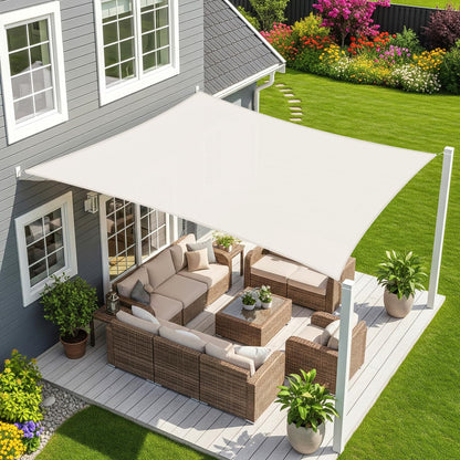 Sunnylaxx Sonnensegel 4x5 m rechteckig, wasserdicht, Creme – Polyester-Segel mit D-Ringen aus Edelstahl