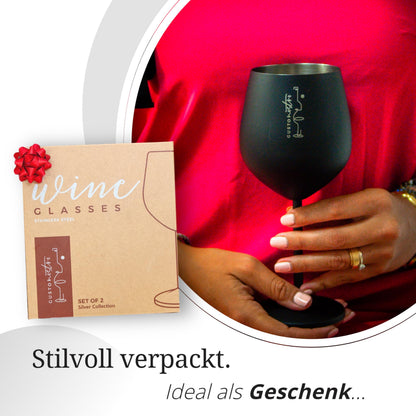 Gusto Nostro Weingläser Edelstahl, unzerbrechlich, Schwarz, 4er Set