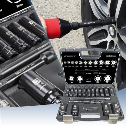 HASKYY Kraft Schlagschrauber Nüsse Satz 19-tlg. 1/2" 10-32mm