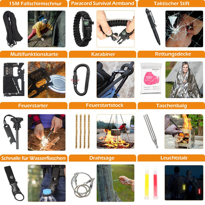WayinTop Outdoor Survival Ausrüstung 180-tlg. mit Erste Hilfe – Schwarz