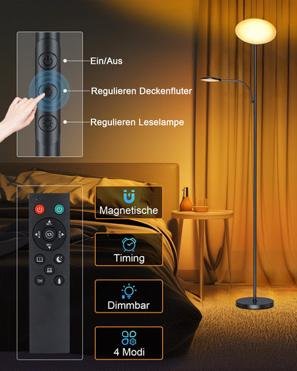 Moderne LED Stehlampe - Deckenfluter Leselampe Dimmbar 42W