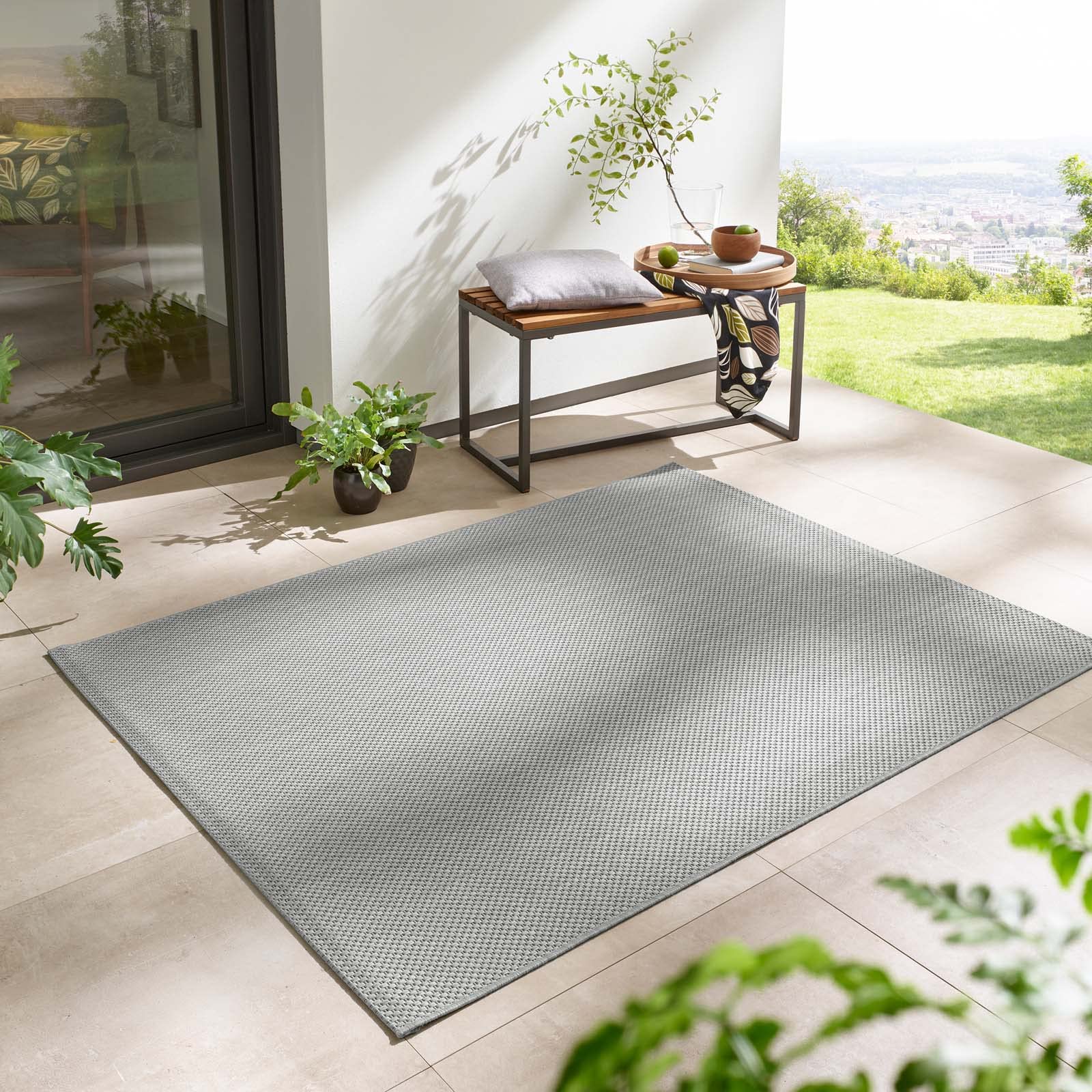 Taracarpet In- & Outdoor Teppich Sisaloptik Silbergrau 140x200 cm, rechteckiges Flachgewebe in melierter Optik