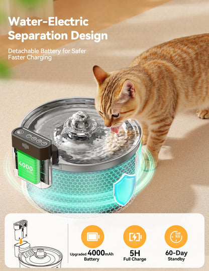 FEELNEEDY FN-W19 Katzenbrunnen Edelstahl kabellos mit Sensor 3,5 L