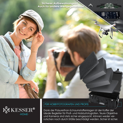 KESSER Hartschalen Trolley mit Schaumstoff – 46L Schwarz