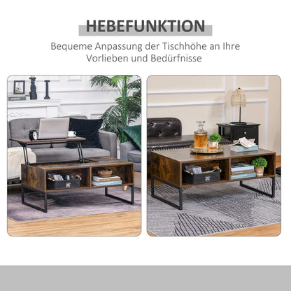 HOMCOM Wohnzimmer-Couchtisch Höhenverstellbar – Braun
