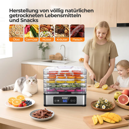 YASHE Dörrautomat FD-1019, 5 Edelstahl-Einschübe, 400 W, Timer