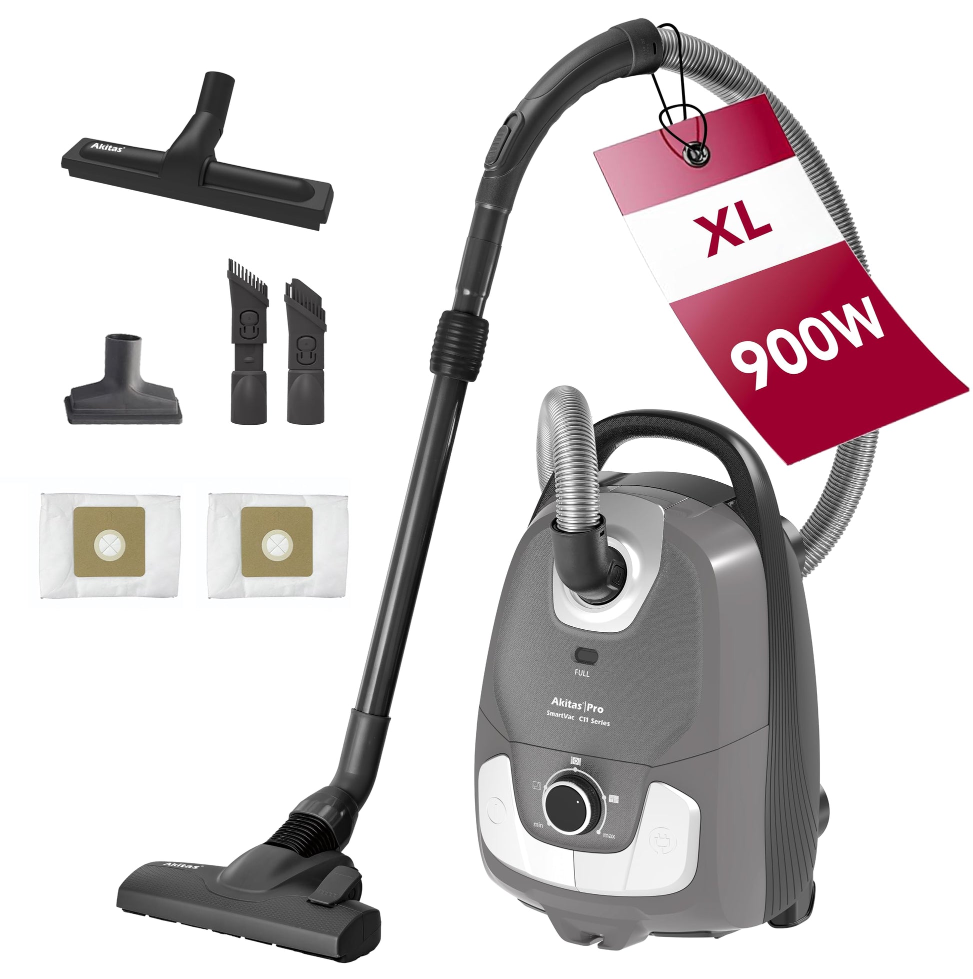 Akitas C11 Bodenstaubsauger mit Beutel, 900 W, H13-HEPA-Filter