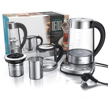 Arendo Glas Teekocher & Wasserkocher – Temp. Einstellung, Teesieb