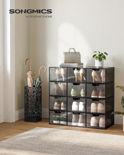 SONGMICS LSP412B01 Schuhboxen Kunststoff – 12er Set Transparentes Schwarz