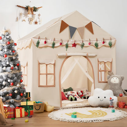 besrey 2 IN 1 Kinderzelt – Spielhaus beige mit Lichtern