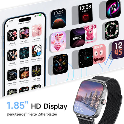 AEAC Smartwatch mit Telefonfunktion, 1,85 Zoll HD, IP68 wasserdicht