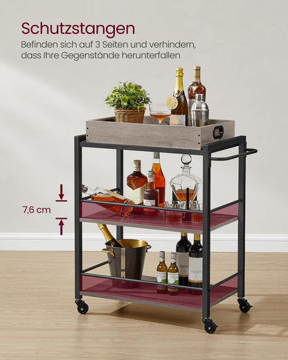 VASAGLE Servierwagen Küchenwagen mit Tablett, Stahl, Greige-Schwarz