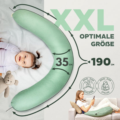 sei Design XXL Stillkissen 190x35 cm, Musselin-Bezug aus Bio-Baumwolle